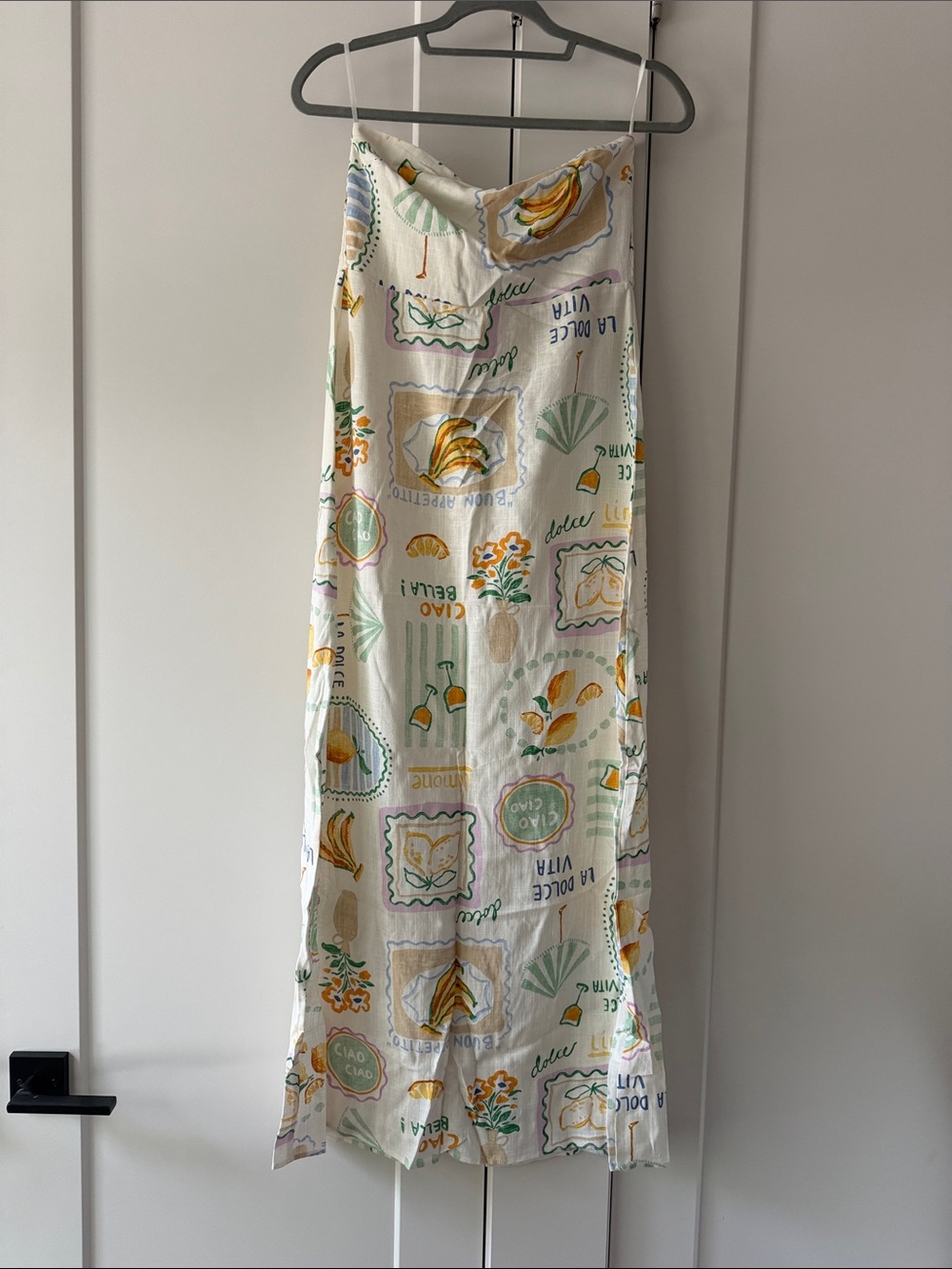 Cream Slip Midi Dress with Yellow & Green Floral Print